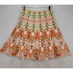 Elie Tahari embroidered A-line linen skirt.